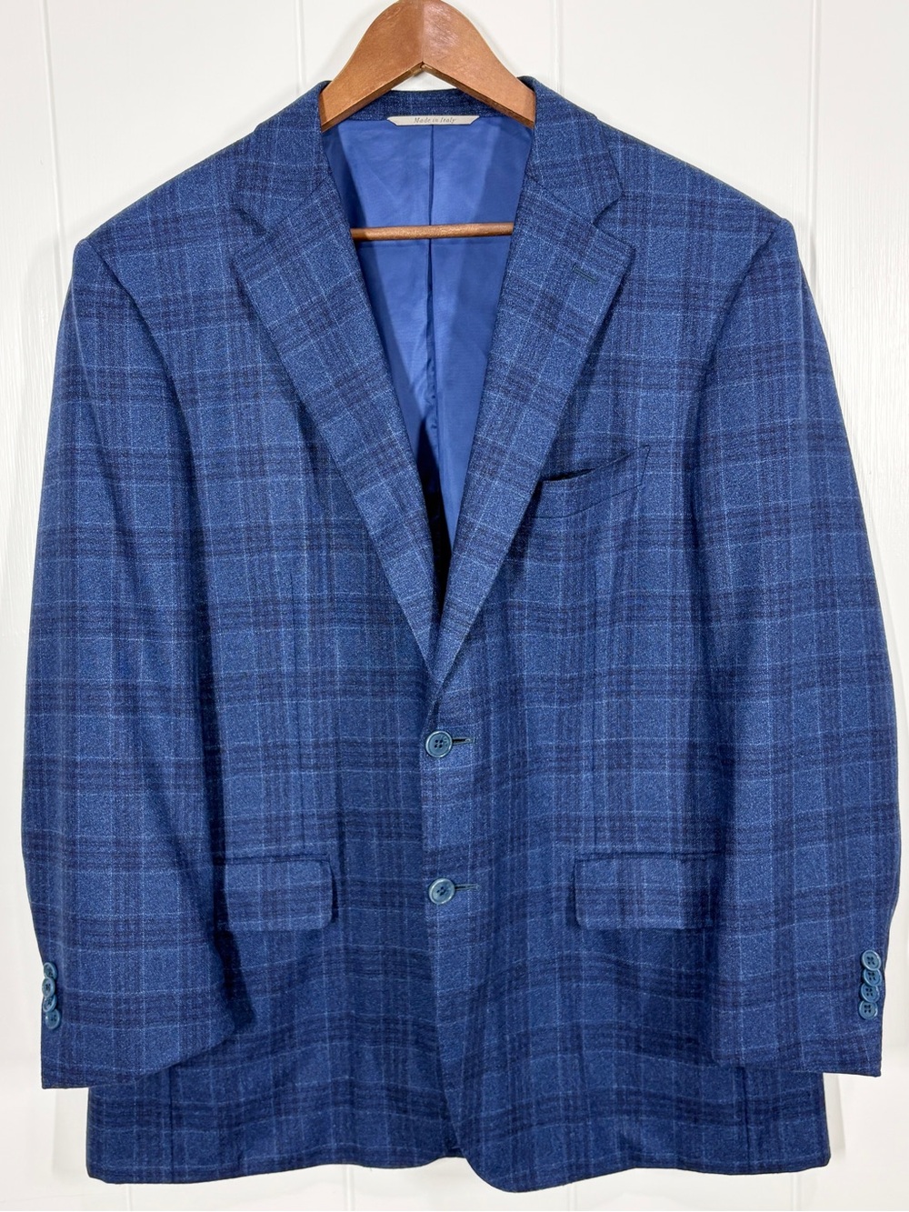 Canali Mens Blue Plaid Windowpane Wool Single Breasted Blazer Size IT 54R/ US44